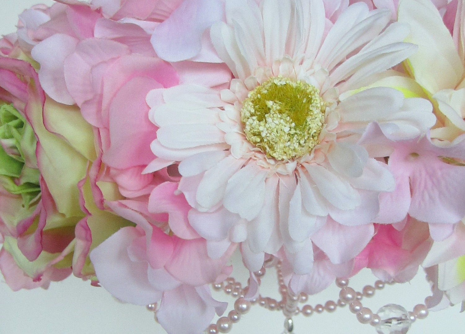 Baby Mobile Flower Crib Mobile Floral Chandelier Shabby Chic Pink Baby Girl Nursery Decor Pearls