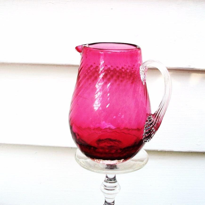 Cranberry Glass, Mini Pitcher, Vintage Cranberry, Cream Pitcher, Hand Blown Glass