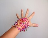 Necklace / lariat / wrap / bracelet rainbow crochet chain jewelry - green, yellow, red, blue, orange, plum glass beads