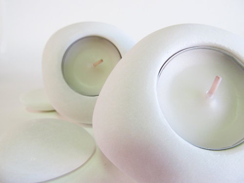 Snow White Marble Tealight Candle Holder Set