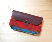 The Shelburne Clutch // Rainbow Pendleton Print and Denim with Soft Chocolate Brown Leather Closure