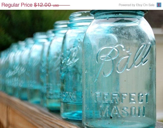 Vintage Blue Ball Perfect Mason Jars Large Quart Size Vintage Wedding