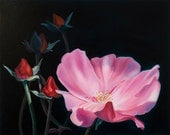 Oil Painting Print Pink Rose Landscape -Gift of the Rose Collection- Open Edition-Grace- 8x10