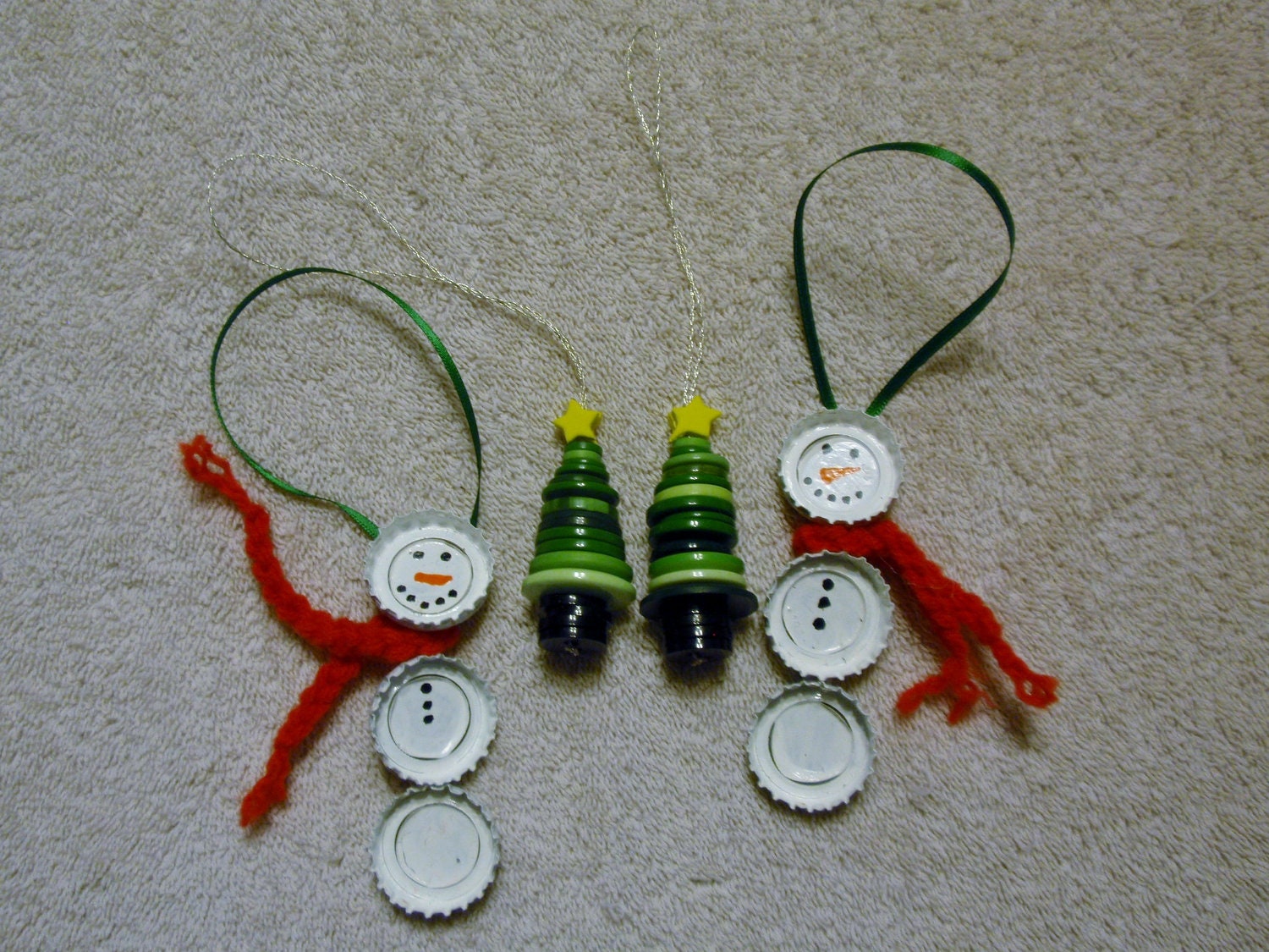 Snowman and Christmas Tree Ornaments Set of 4