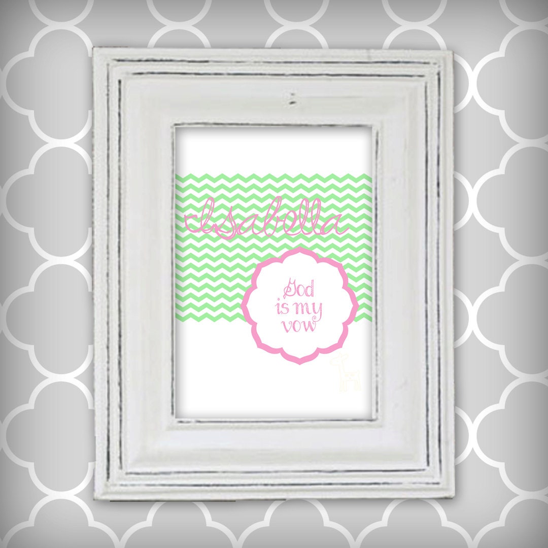 Personalized Initial and Name Meaning Girl's Art Print - 8x10 - Light Pink and Mint Green