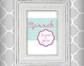 Personalized Initial and Name Meaning Girl's Art Print - 8x10 - Magenta and Blue