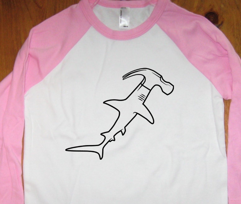 Shark Shirt - Kids Shirt - Hammer Shirt - Raglan Tee - Girls Shirt or Boys Shirt - Sizes 8, 10, 12  - Gift Friendly