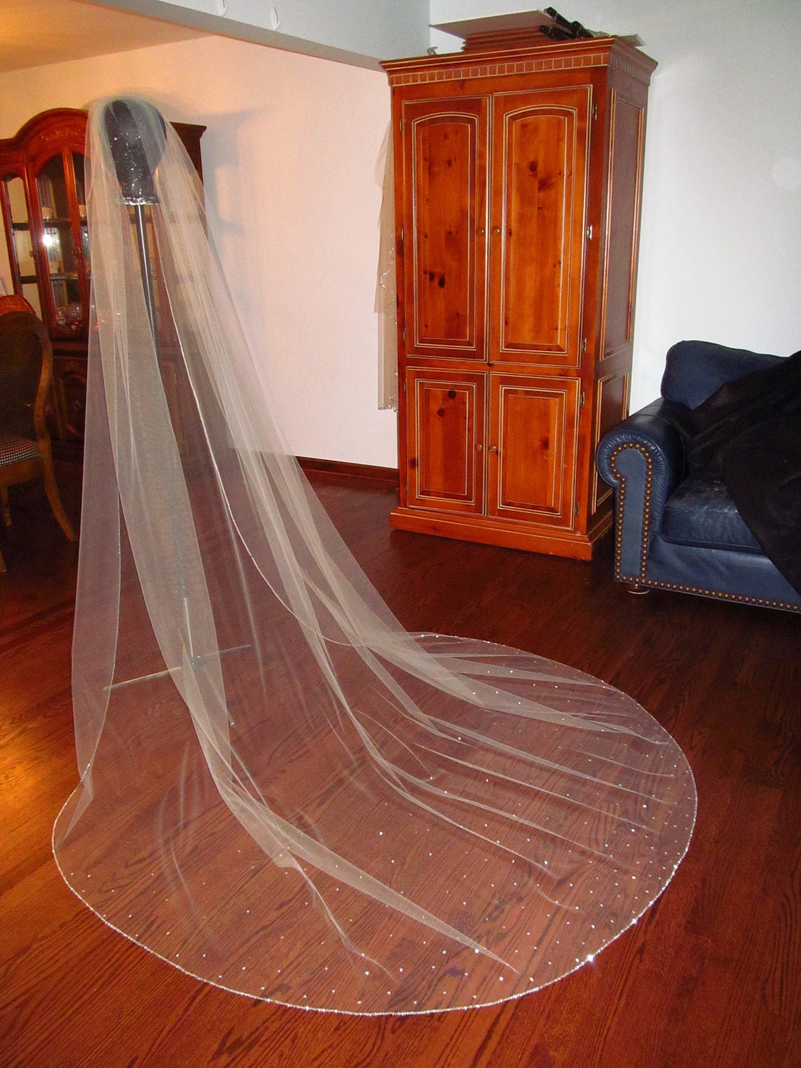 Wedding Veil Chapel Length Tulle with Swarovski Crystals