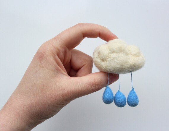 Made to order - Little white cloud with raindrops wool felt brooch - April Showers