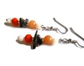 Bohemian Earrings, White Black Lip Shell Earrings, Earth Tone Earrings, Carnelian Earrings, Orange Czech Glass Beaded Jewelry
