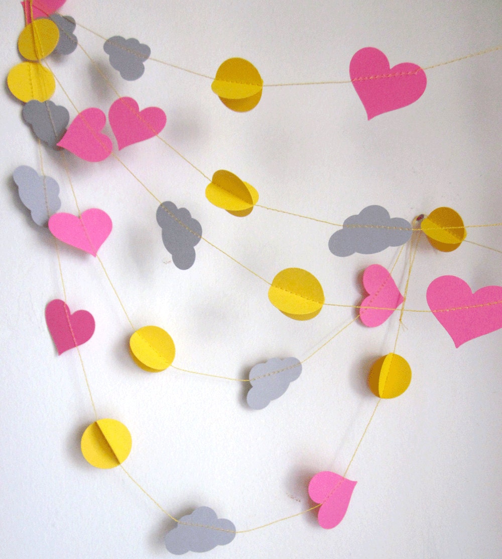 Heart Garland - Clouds Garland - Baby Shower Garland - Child's Room Decoration -  Birthday Garland - Sunshine, Clouds, and Hearts