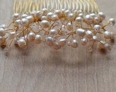 Hair Comb Pearl Bridesmaid Delicate Wire Wrapped  Peachy Grey Pink Pearls Winter  Wedding Bride Prom Special Occasions Black Tie