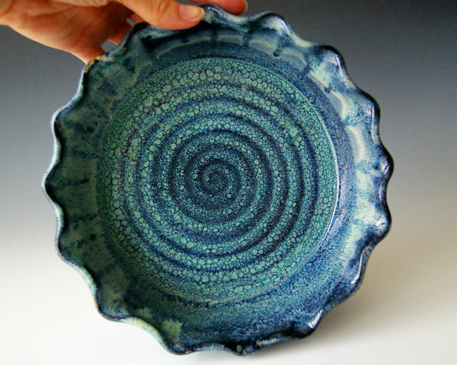 Deep Dish Pie Plate / Handmade Pottery / Lavender Blue Cream