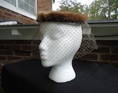 vintage mink hat / mink circle hat / 1950s  mink and bow with veil circle hat