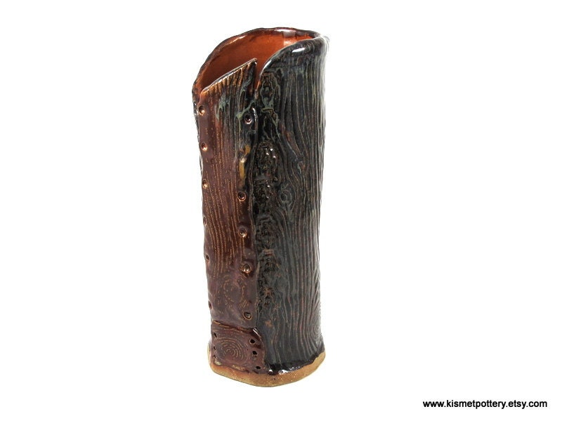 Ceramic Faux Bois Vase // Handmade Pottery Utensil Holder