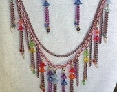 colorful flowers and chains fringe bib style necklace