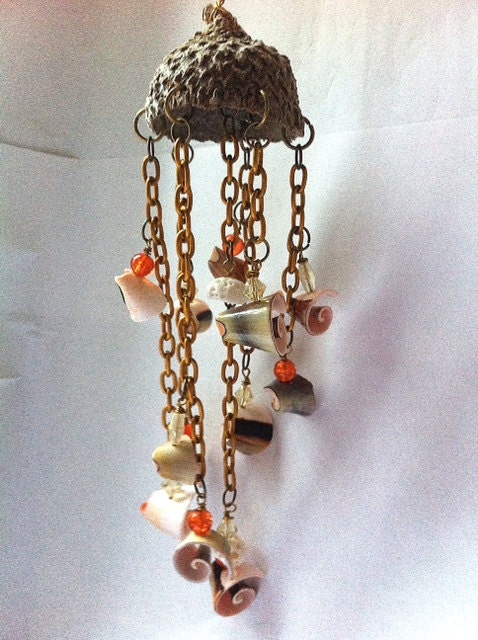 Large Texas acorn cap decorative mini wind chimes with shell or leaf beads