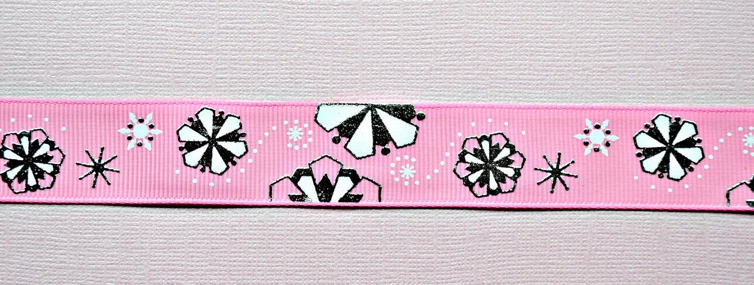 Elegant silver Snowflakes on pink 7/8" grosgrain ribbon Christmas Il_170x135