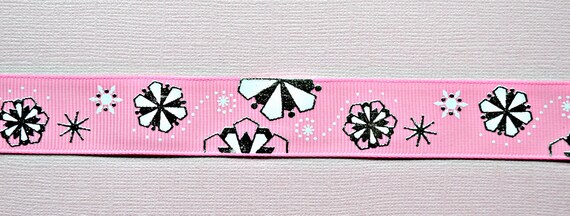 Elegant silver Snowflakes on pink 7/8" grosgrain ribbon Christmas Il_570xn