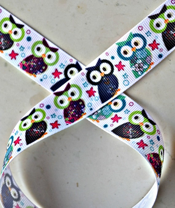 Whoos there Owl white 7/8" grosgrain ribbon Il_570xn