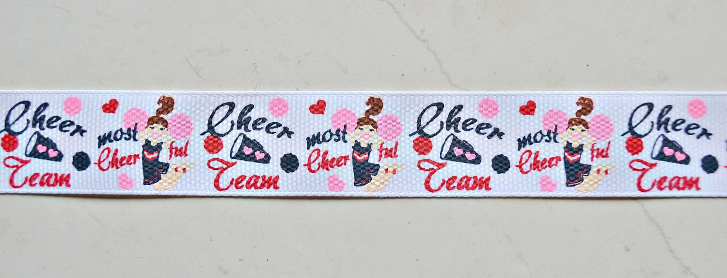 Cheerleaders on white 7/8" grosgrain ribbon Il_570xn