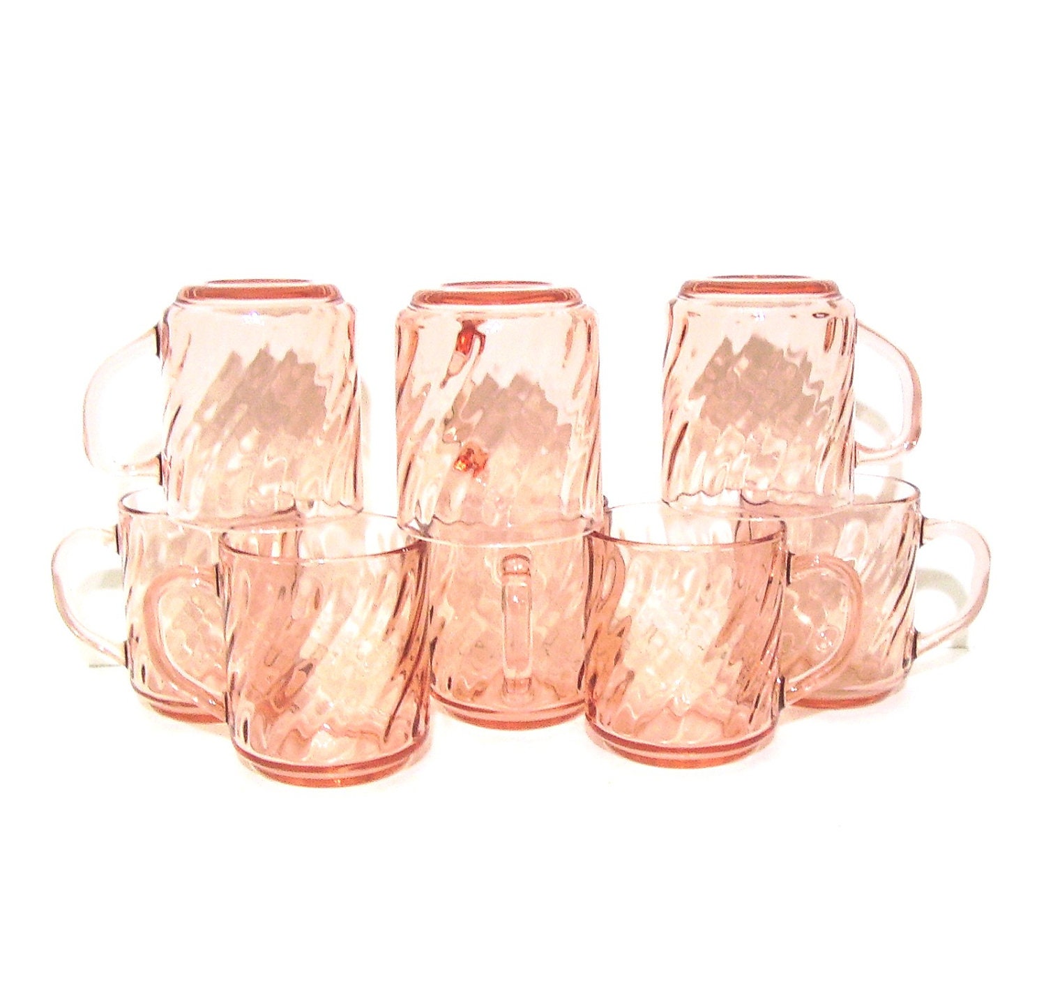 Vintage Arcoroc Glass Mugs Pink Swirl France Rosaline - OceansideCastle
