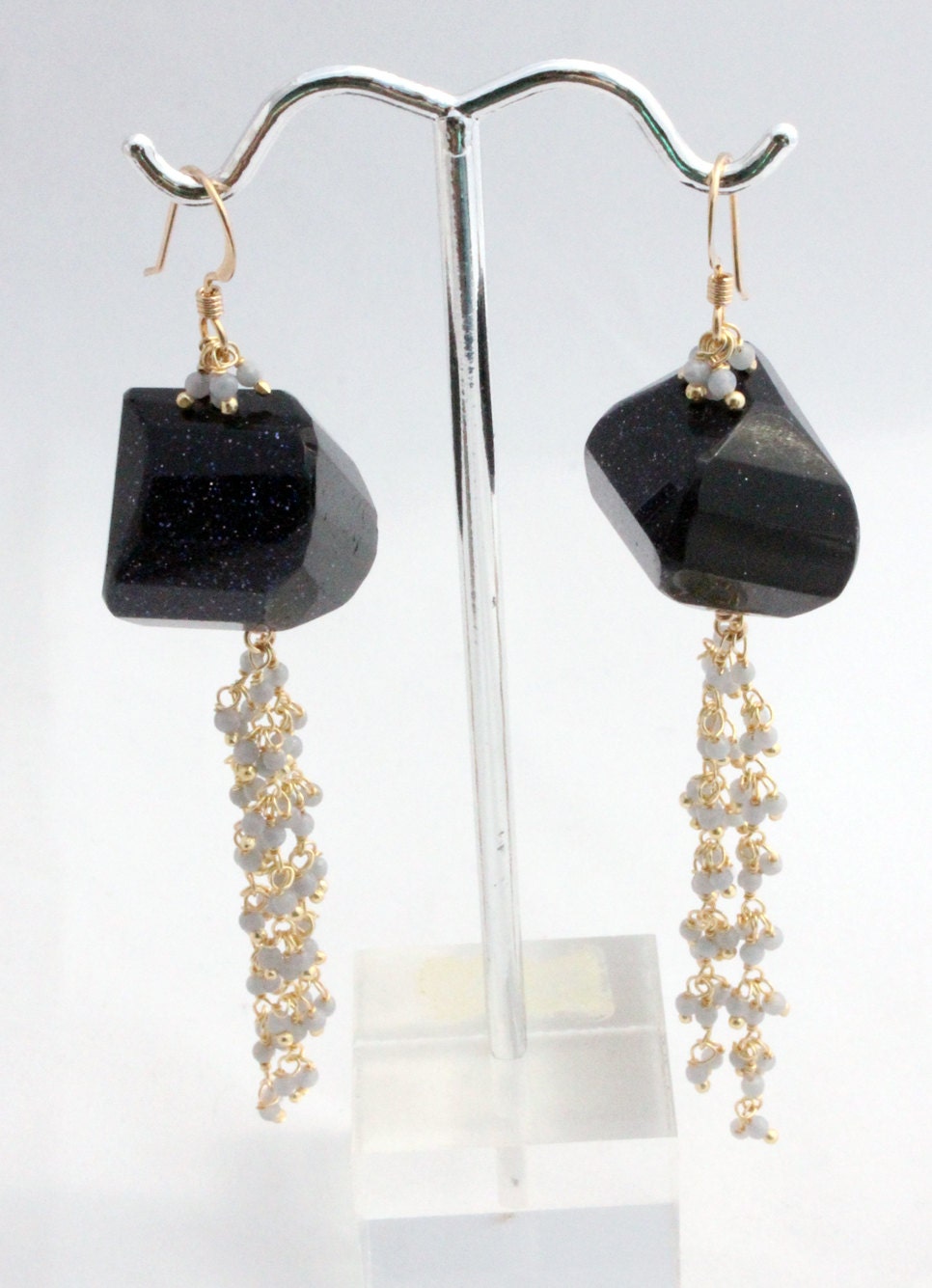 Long Blue Goldstone Outer Space Earrings
