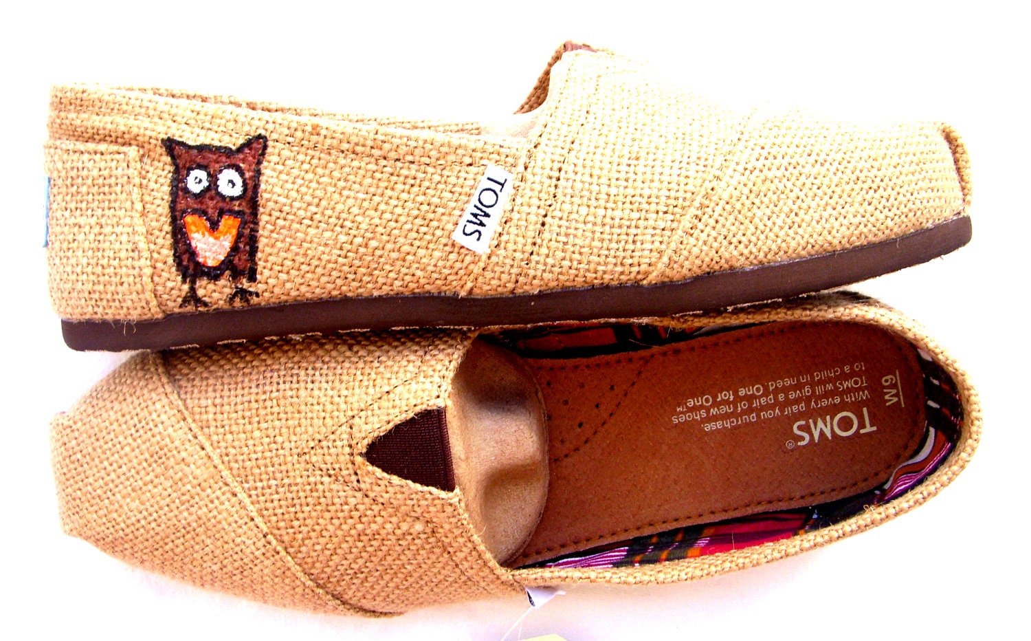 The Owlie - Burlap and Owls Custom TOMS