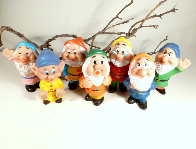 Seven Dwarfs, 1960's Vintage, Collectable Disney Characters, Vinyl Toys, Rubber Figurines, Bath Toys, Dwarves
