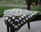 Mini Blanket in tan and green. Mini granny blanket