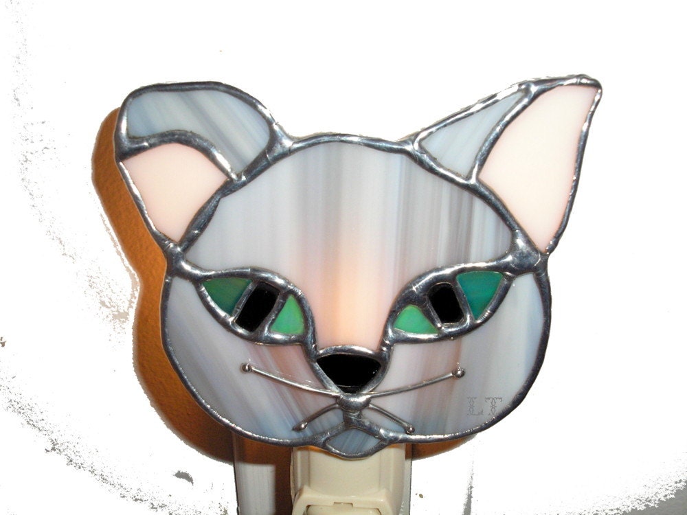 Lt Stained Glass Cat Night Light Lamp By Uniquestainedglass