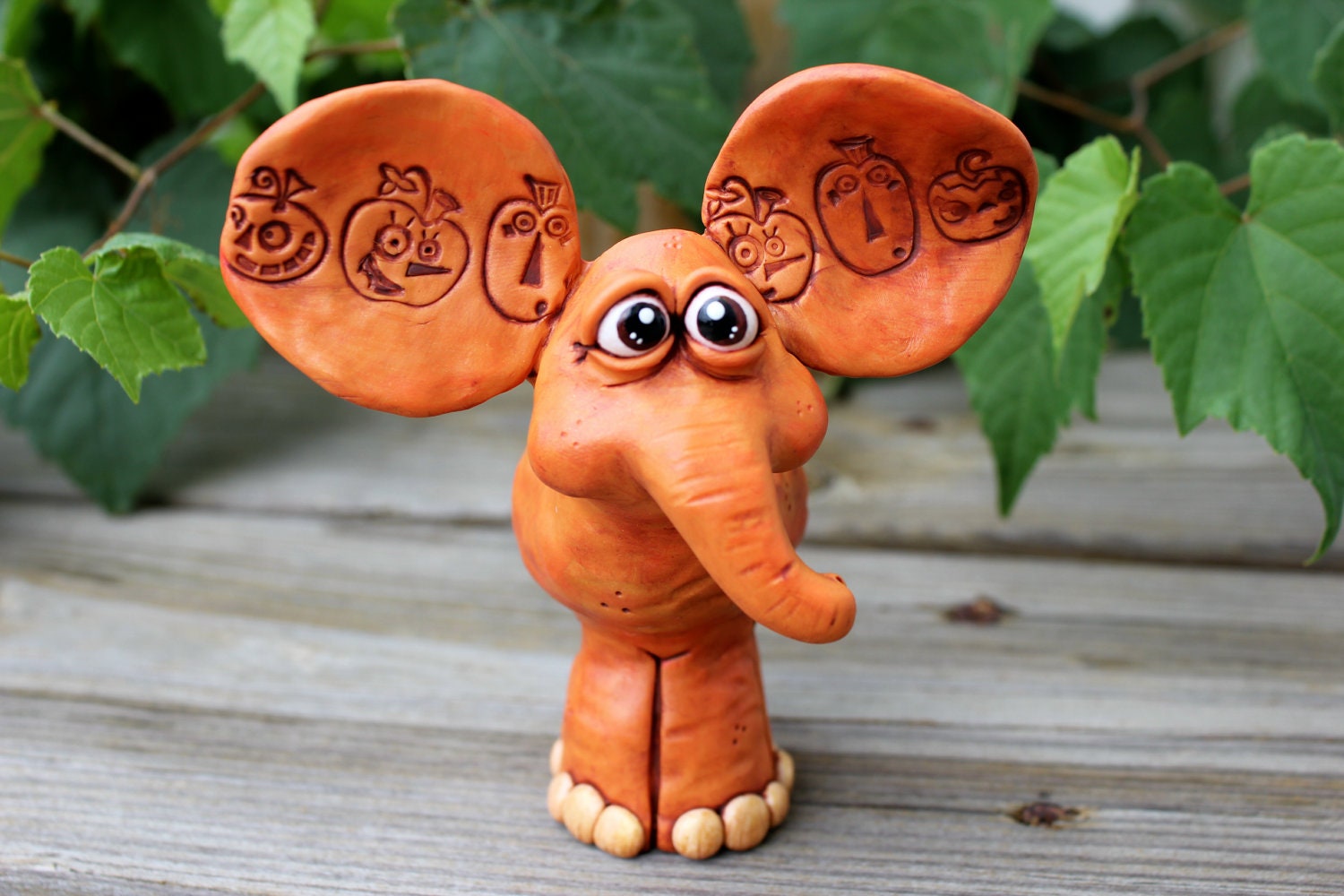 Pumpkin Elephant Polymer Clay Sculpture - mirandascritters