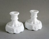Vintage Milk Glass Candle Holders - Paneled Grape - Westmoreland