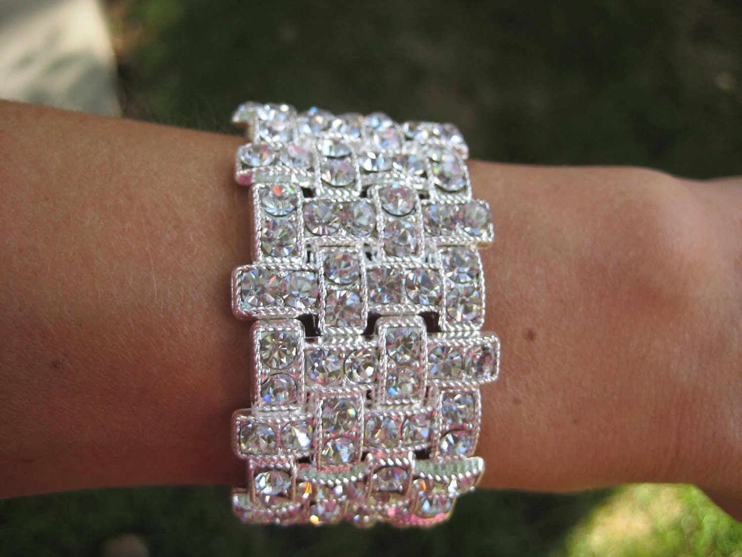 Woven Rhinestone Cuff Bracelet, Silver Statement Cuff, Wide Statement Rhinestone Cuff, Bridal Jewelry, Wedding Accessory