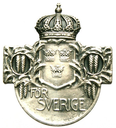 Antique Silver FOR SWEDEN Brooch Medal & numbered with name DELLGREN
