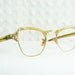 Amber Pearl Cat Eye 1960's Browline Eyeglasses Gold Flower Wire Rim Medium Wide 44/20 Frame by Liberty Optical