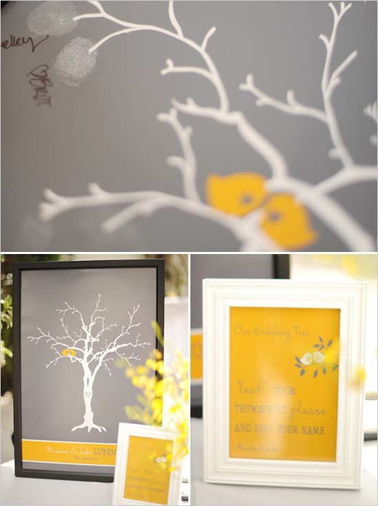 Wedding Guest Book Fingerprint Tree - Custom Love Birdies - 16" x 24" - With Ink and Instructions - Sale