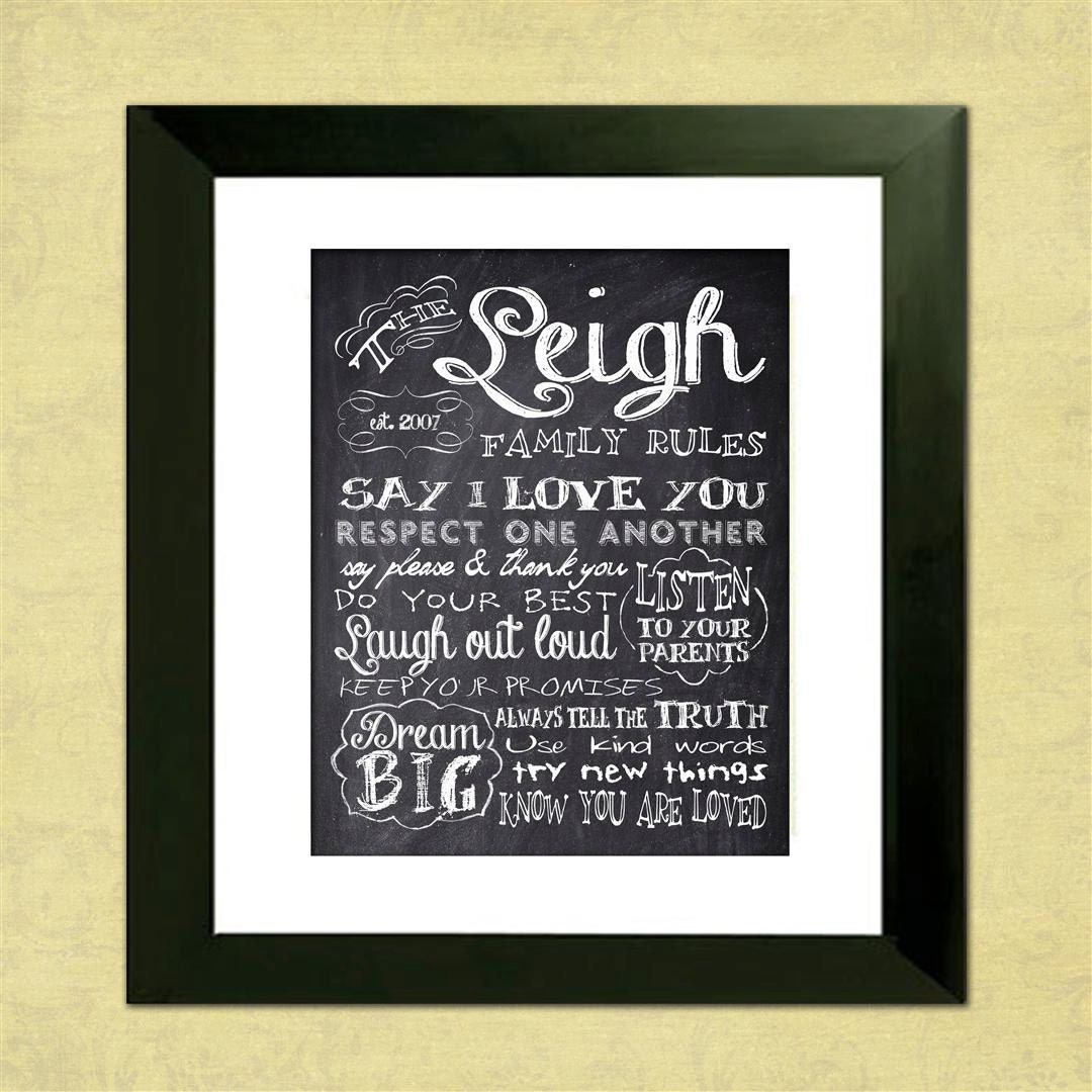 Personalized Chalkboard Family Rules - Custom Subway Sign Art Print - Mother's Day Gift