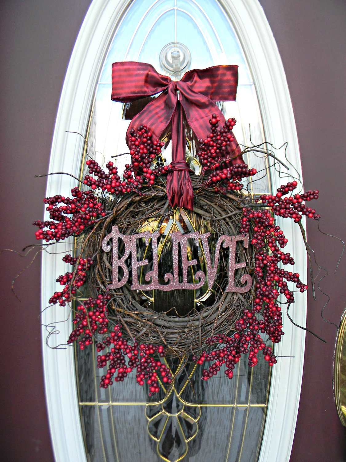 Christmas Wreath Wreath Winter Wreath Holiday Door Wreath Decor.."Believe"