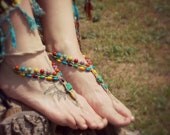 Hippie Barefoot Sandals Colorful Sandals Hemp Bottomless shoes Summer Music Festivals Boho Beaded Sandals