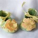 Felt Baby Booties Hand Stitched Pale Green Peach and Yellow Flower Blossoms