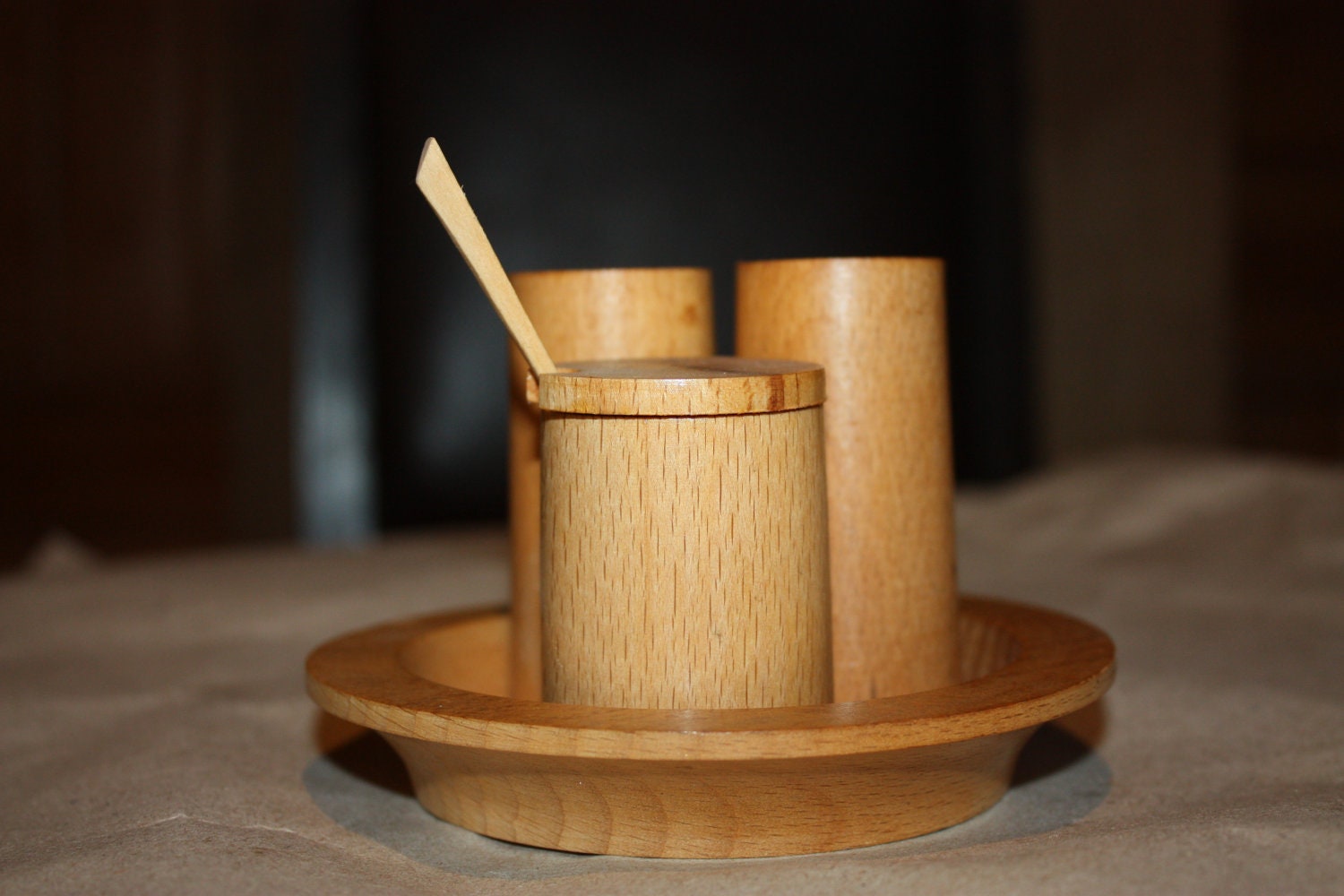 WOOD - Vintage wood spice Set - salt pepper mustard set - Serving set - kitchen set