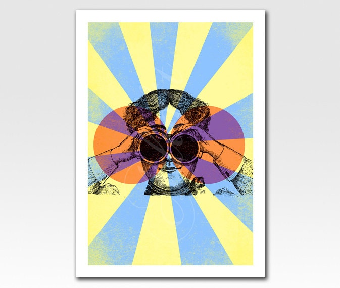 A3 Print Vintage Binoculars Yellow and violet Home Décor Nursery Baby Art Original Design by Adidit Print no. 170