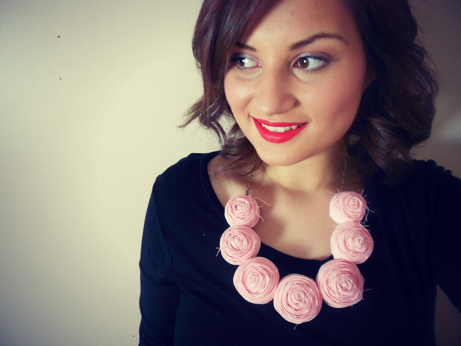 Light Pink Rose Flower bib necklace bridesmaid rosette chic wedding