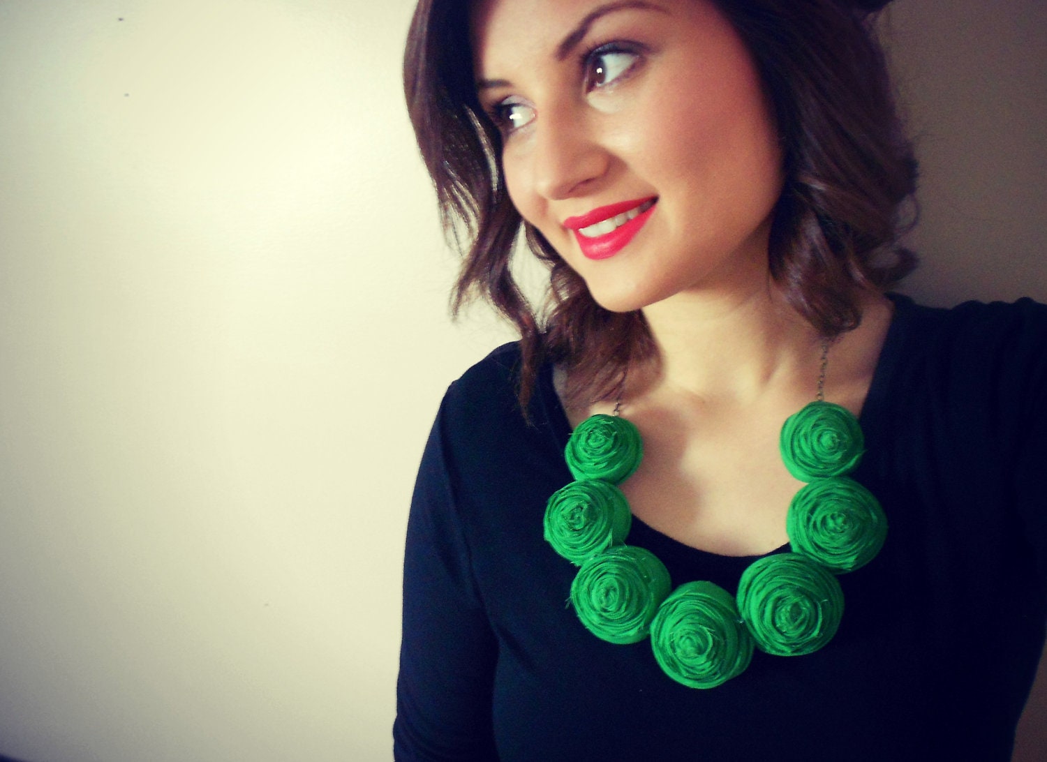 Rosette necklace green rose statement jewelry bridesmaid flower gifts