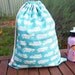 Large Drawstring Bag / Library Bag - Blue Hippos