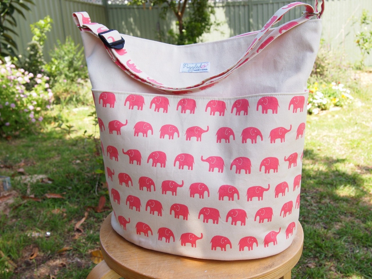 Extra-Large Diaper or Nappy Bag / Daycare Bag - Pink Elephants (Made to Order)