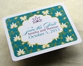 Indian Save the Date Postcard - Lotus Floral - Summer Spring Fall Wedding