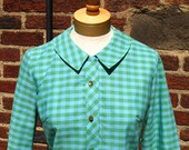 SALE Vintage 60s Mod / Plaid / Green and Blue / Peter pan Collar / Cotton Shirt Dress / Shift Dress / by Glenbrooke