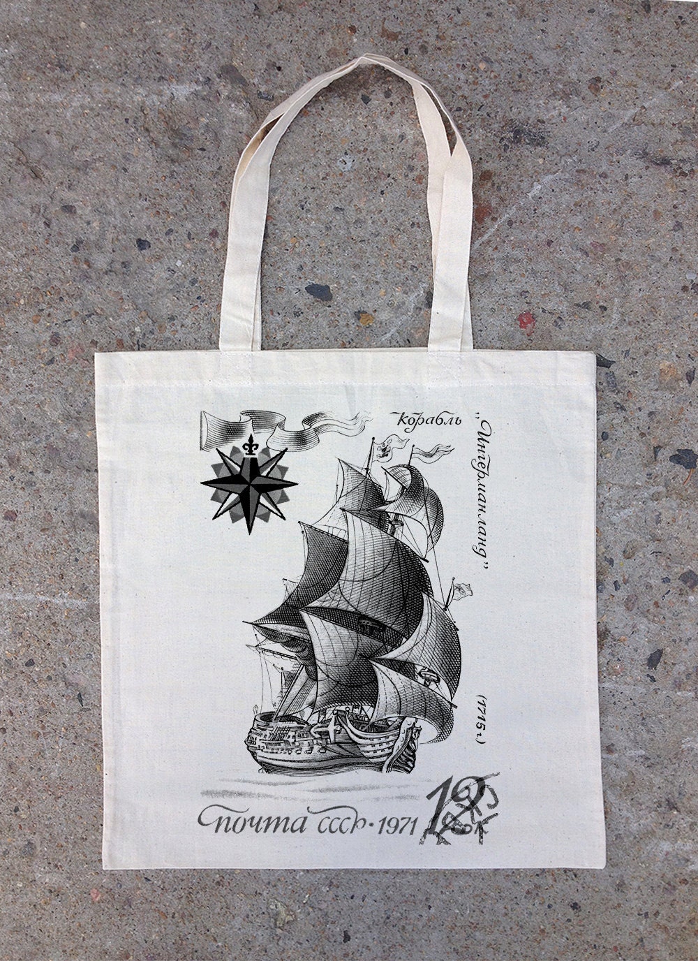 Cotton Canvas Tote Bag - Old Ship - Nautical Themed Tote Bag